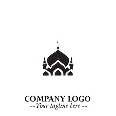 Dome Mosque Logo Symbol in Black on the White Background with Elegant Islamic Architecture Design
