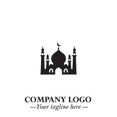 Dome Mosque Logo Symbol in Black on the White Background with Elegant Islamic Architecture Design