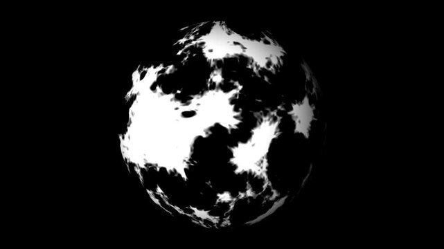 Black and white abstract sphere motion, dynamic liquid texture planet animation with high contrast flowing patterns