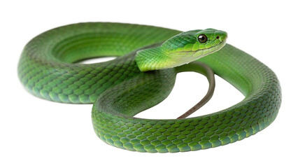 Fototapeta premium The emerald serpent uncoiled cut out on PNG. AI generated. 