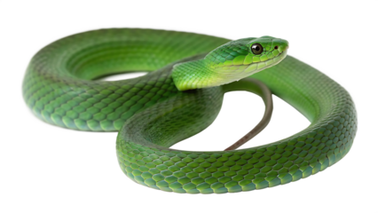 The emerald serpent uncoiled cut out on PNG. AI generated.
