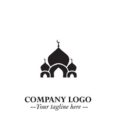 Dome Mosque Logo Symbol in Black on the White Background with Elegant Islamic Architecture Design