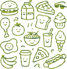 Smiling Green Food Icons Pack