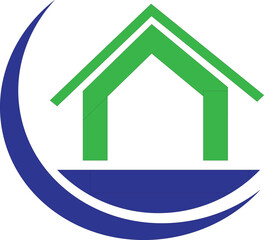 Green house with blue crescent logo