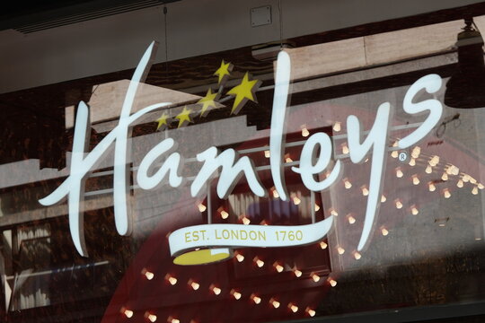 Milan,Italy-Sep.29th 2025: Hamleys brand logo on store 