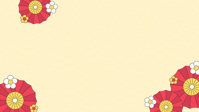 Flat vector Asian background animation with soft wave patterns and decorative Chinese New Year elements. Clean copy space in the center, ideal for Chinese cultural celebration videos.