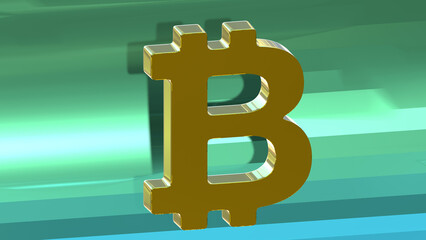 Golden Bitcoin Symbol – 3D Cryptocurrency Icon on Abstract Green Background