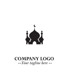 Dome Mosque Logo Symbol in Black on the White Background with Elegant Islamic Architecture Design