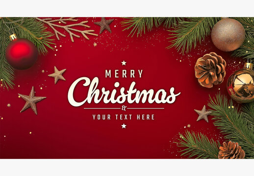 Red Christmas Card Mockup With Editable Text