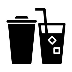 Coffee to go and juice glass with ice cubes icon, drink sign set
