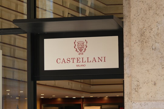 Milan,Italy-Sep.29th 2025: Castellani Milano brand logo on store 