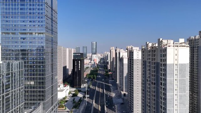 Aerial View of Xijin West Road Center, Lanzhou China Urban Skyline