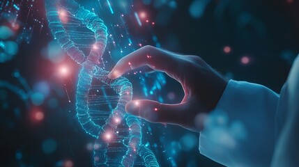 Doctor interacting with digital healthcare interface, electronic medical records, dna analysis, and global medical network technology