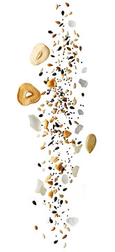 Everything bagel seasoning floating in midair, freeze-frame shot-Recovered