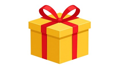 Obraz premium Isometric illustration yellow gift box with a vibrant red ribbon and bow, centered on a pure white background