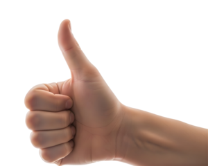Positive gesture of approval and success, a hand giving a confident thumbs up sign, perfect for representing achievements and agreement.