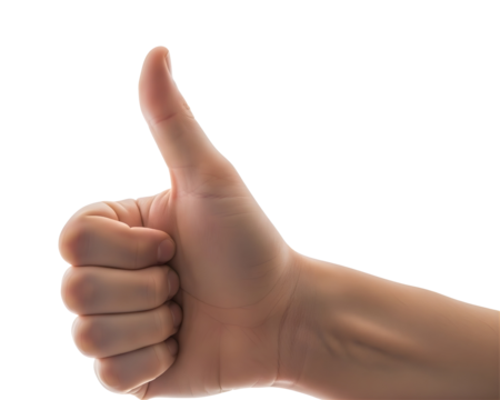 Positive gesture of approval and success, a hand giving a confident thumbs up sign, perfect for representing achievements and agreement.