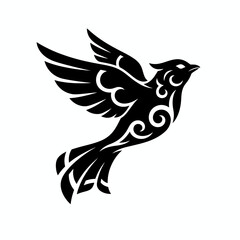Obraz premium Black stylized bird in flight with intricate scrollwork patterns.
