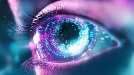 Cybernetic eye vision with futuristic digital data interface - Powered by Adobe