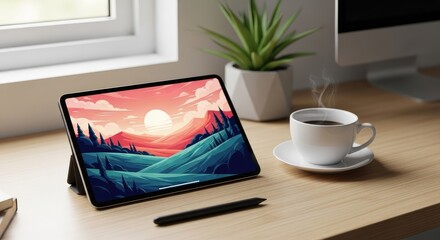 Bright kitchen with herbs in pots and coffee maker on white counter