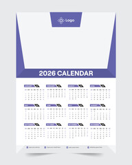 A wall calendar design template for 2026 with simple shapes, monthly planner, weeks days, and printable.