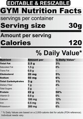 Gym Nutrition Facts Label. Fitness Food Information Table Template. Flat Layout Design.