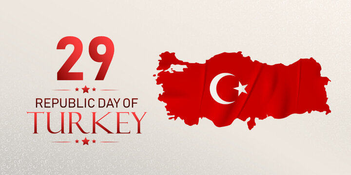 Vector illustration celebrating Turkey's Republic Day on October 29th, featuring the map and flag.