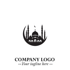 Dome Mosque Logo Symbol in Black on the White Background with Elegant Islamic Architecture Design
