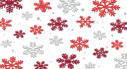 Festive winter pattern with red and white snowflakes on a minimalist background