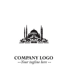 Dome Mosque Logo Symbol in Black on the White Background with Elegant Islamic Architecture Design