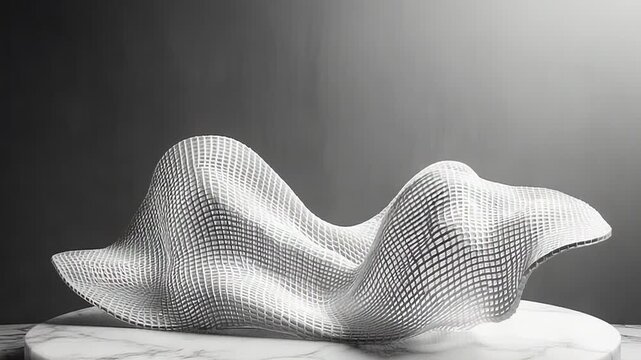 Abstract parametric grid sculpture on marble pedestal