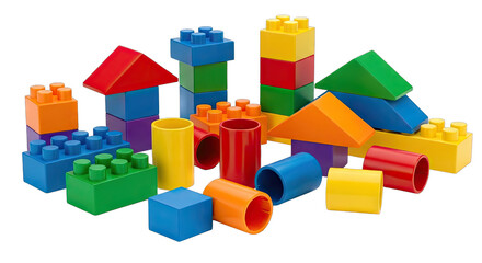 Obraz premium Colorful Building Blocks Stacked Together Creating A Toy Cityscape Against A Transparent Background