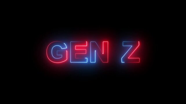Glowing flickering neon inscription gen z text animation.