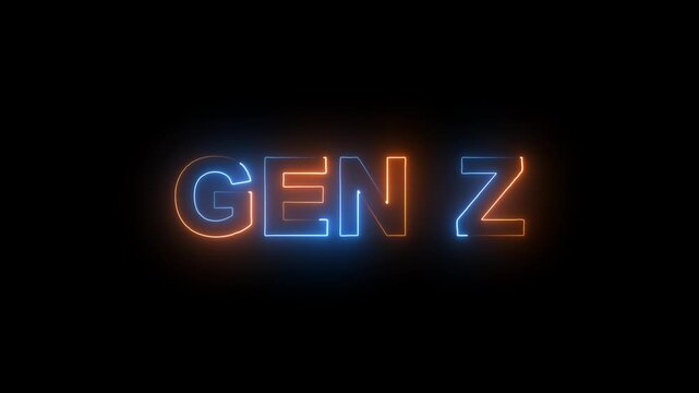 Glowing flickering neon inscription gen z text animation.