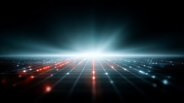 Futuristic digital realm abstract technology background with dynamic glowing lines and interconnected dots creating vibrant visual network.