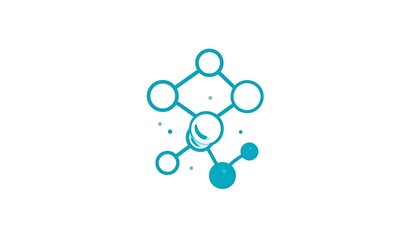 Stylized molecular structure icon with teal lines and circles on white background