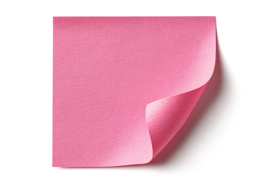 pink sticky note sticked to the wall with curvy edge isolated on white or transparent png