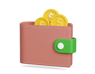 3D Rendered Wallet Filled With Golden Coins Symbolizing Wealth and Financial Success