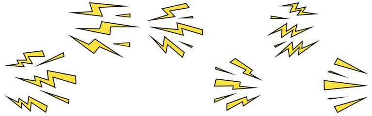 Lightning bolt icon. Flash symbol, thunderbolt, blitz lightnings strike sign. Electric energy black silhouettes, power concept. vector illustration of a set of yellow and white arrows, 