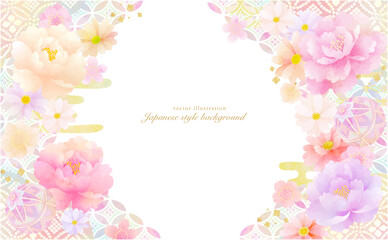 ふんわりやしい和柄と花の背景素材