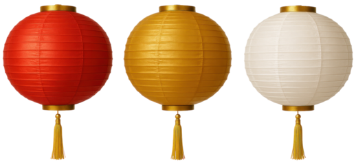 Chinese Lunar New Year Decorative Paper Lanterns in Red Gold White
