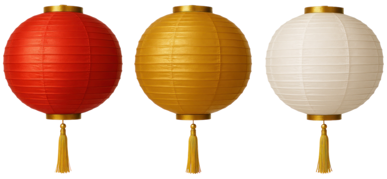 Chinese Lunar New Year Decorative Paper Lanterns in Red Gold White