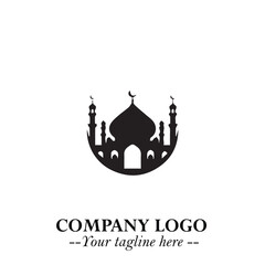 Dome Mosque Logo Symbol in Black on the White Background with Elegant Islamic Architecture Design
