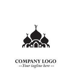 Dome Mosque Logo Symbol in Black on the White Background with Elegant Islamic Architecture Design