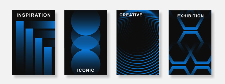 Modern blue gradient poster background set. Elegant cover template with geometric shape design. Suitable for banner, flyer, social media, club, party and ads. Vector