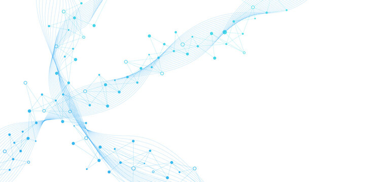 Molecules background with DNA helix, DNA strand and DNA test. Atom and neurons with plexus design. Suitable for science, technology, medical or healthcare concept. Vector - Powered by Adobe