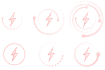 Red neon energy wireless charging symbols pack with bright wave signals, power bolt effects, and glowing circular rings designed for mobile battery UI and futuristic tech vector illustrations
