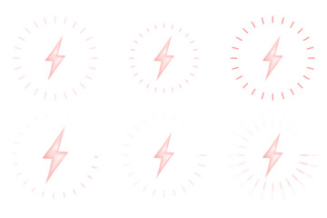 Red neon energy wireless charging symbols pack with bright wave signals, power bolt effects, and glowing circular rings designed for mobile battery UI and futuristic tech vector illustrations
