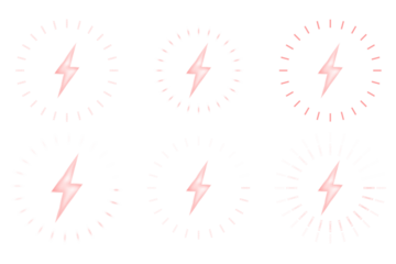 Red neon energy wireless charging symbols pack with bright wave signals, power bolt effects, and glowing circular rings designed for mobile battery UI and futuristic tech vector illustrations
