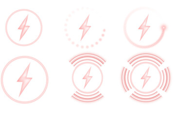 Neon red wireless charging tech symbols collection with wave signals, pulse energy patterns, and lightning bolt icons for modern battery UI layouts and high-impact vector illustrations
